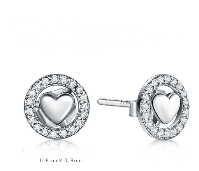 Sterling Silver Pave Heart Circle Studs