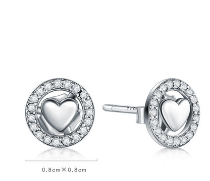 Sterling Silver Pave Heart Circle Studs