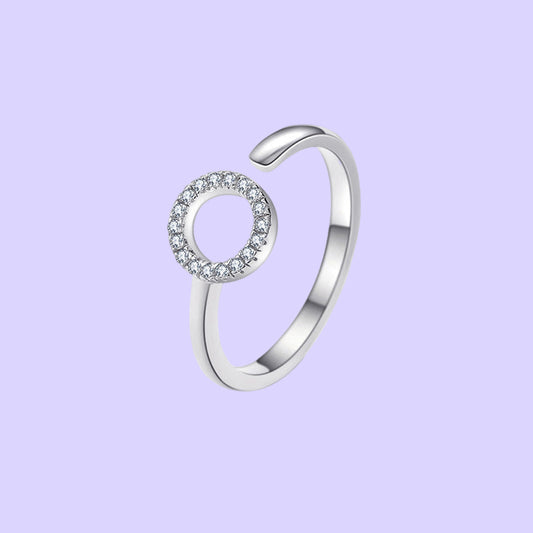 Sterling Silver Adjustable Pave Circle Ring