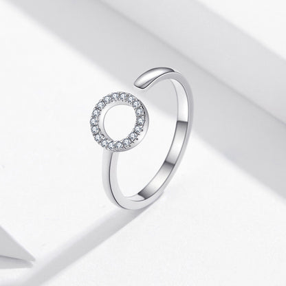 Sterling Silver Adjustable Pave Circle Ring