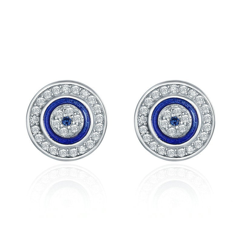 Sterling Silver Turkish Blue Eyes Stud Earrings