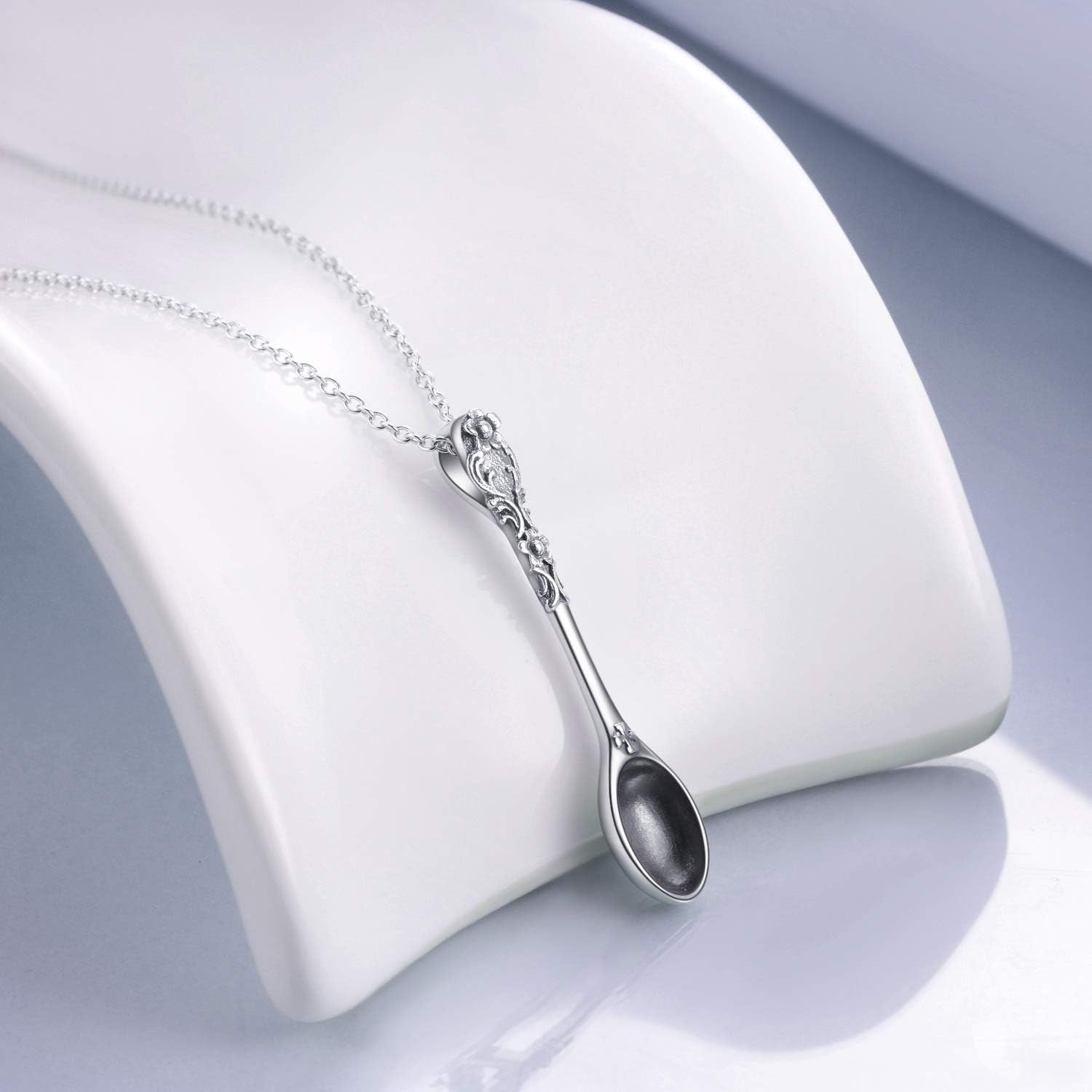 Spoon Necklace 925 Sterling Silver Spoon Pendant Necklace for Women Men Jewelry Gifts