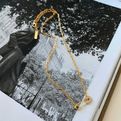 Sterling Silver Gold-Plated Dainty Safety Pin Necklace