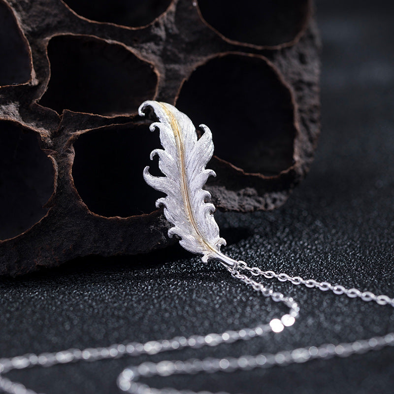 Sterling Silver Wispy Feather Necklace