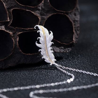 Sterling Silver Wispy Feather Necklace