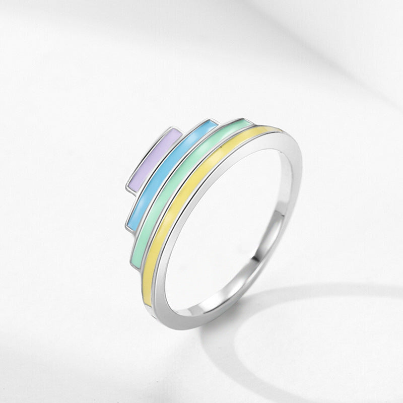 Sterling Silver Rainbow Enamel Ring