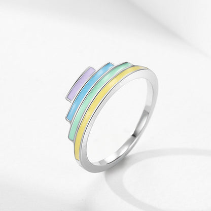 Sterling Silver Rainbow Enamel Ring