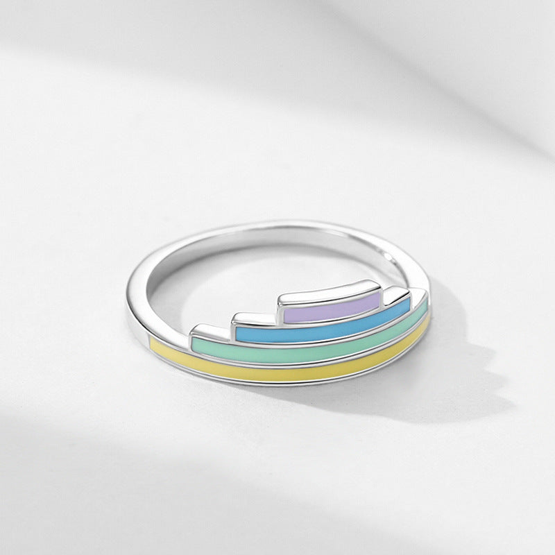 Sterling Silver Rainbow Enamel Ring