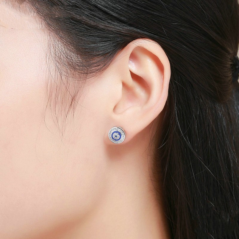 Sterling Silver Turkish Blue Eyes Stud Earrings