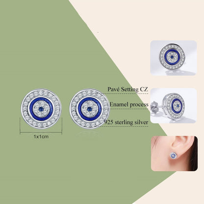 Sterling Silver Turkish Blue Eyes Stud Earrings