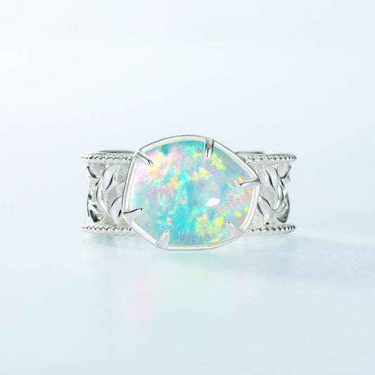 Sterling Silver Geometric Chunky Opal Ring