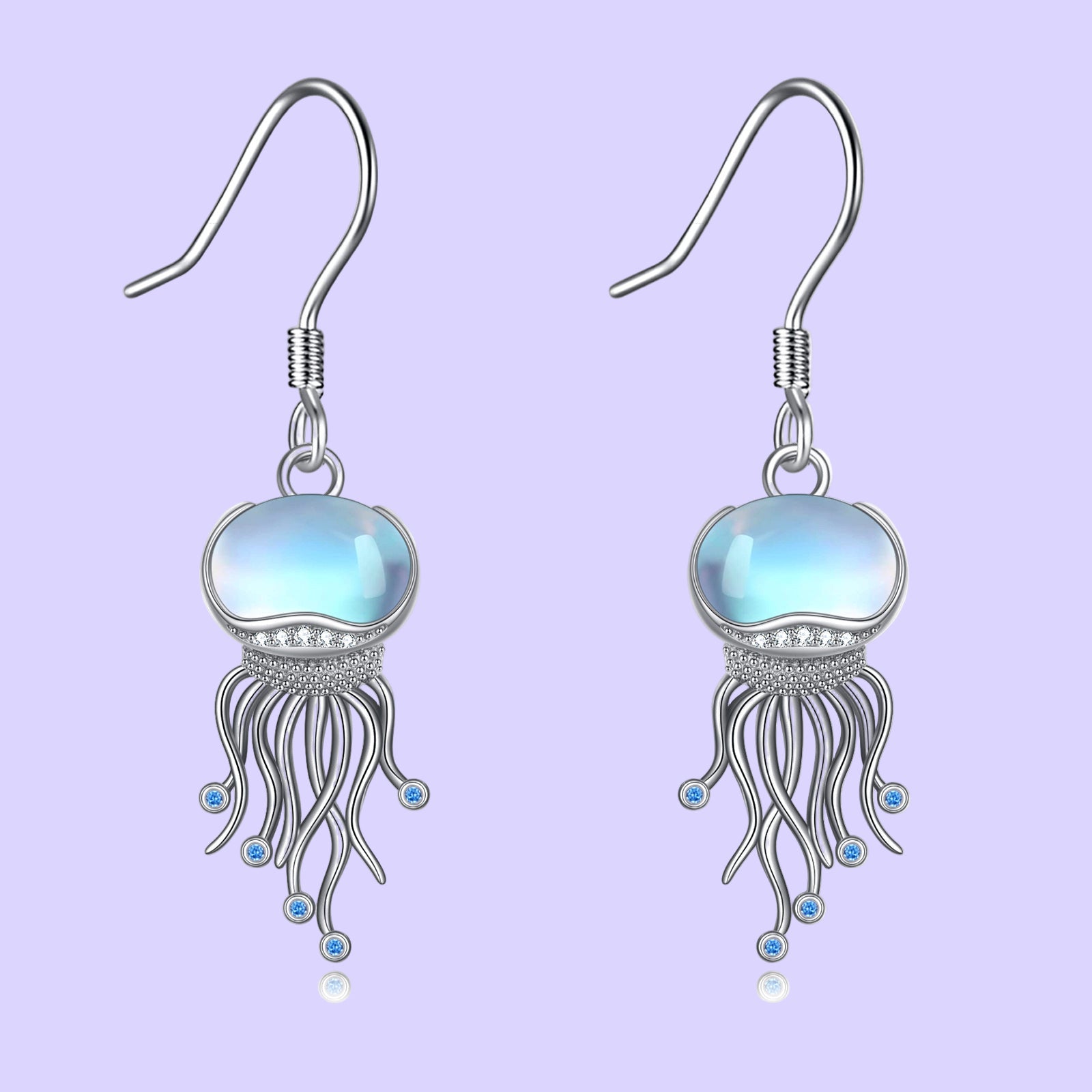 Sterling Silver Ocean Jellyfish Moonstone Dangle Earrings Jewelry Gifts for Women