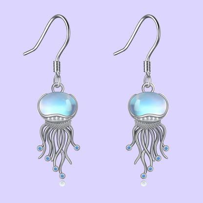 Sterling Silver Ocean Jellyfish Moonstone Dangle Earrings Jewelry Gifts for Women