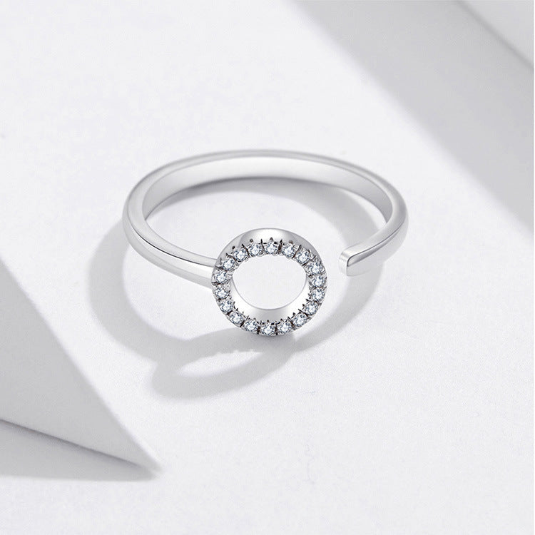 Sterling Silver Adjustable Pave Circle Ring