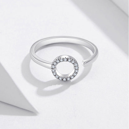 Sterling Silver Adjustable Pave Circle Ring