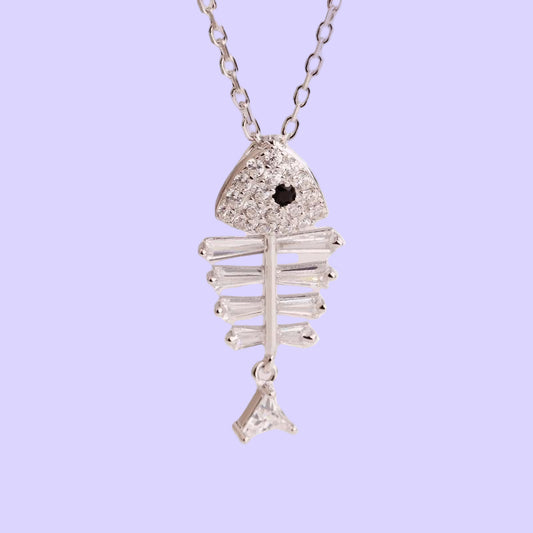 Sterling Silver Fishbone Sparkle Necklace