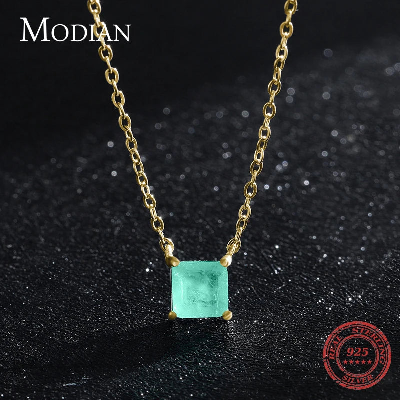 Real 925 Sterling Silver Classic Charm Tourmaline Chain Necklace for Women Wedding Jewelry with Box Pendant Neckalces