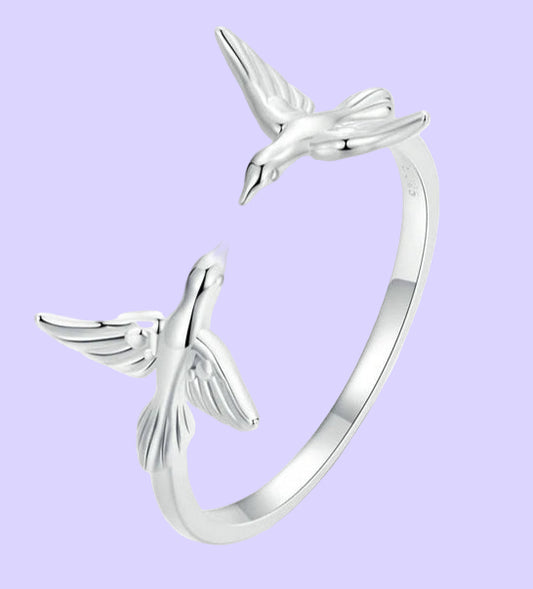 Real 925 Sterling Silver Double Kingfisher Opening Ring for Women Cute Bird Stackable Rings Jewelry Gift Party Accessories