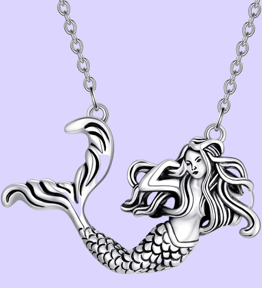 Mermaid Necklace, 925 Sterling Silver Rose Pendant Necklace Jewelry Gift for Women Girls Mother or Dauther