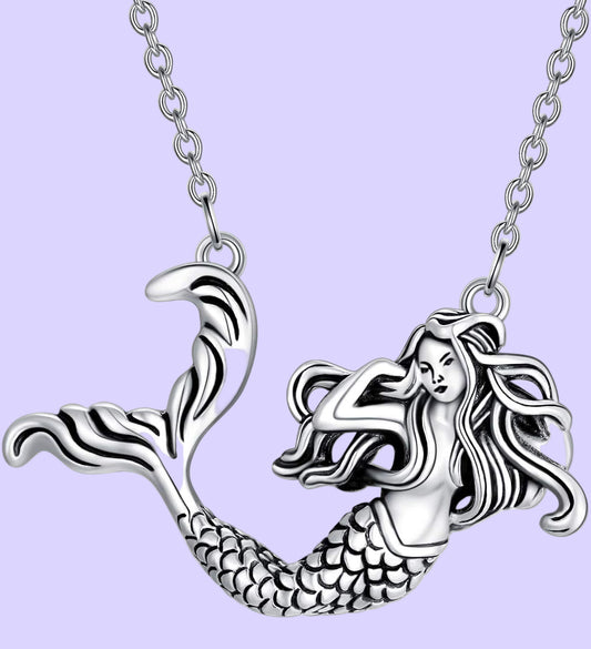 Mermaid Necklace, 925 Sterling Silver Rose Pendant Necklace Jewelry Gift for Women Girls Mother or Dauther