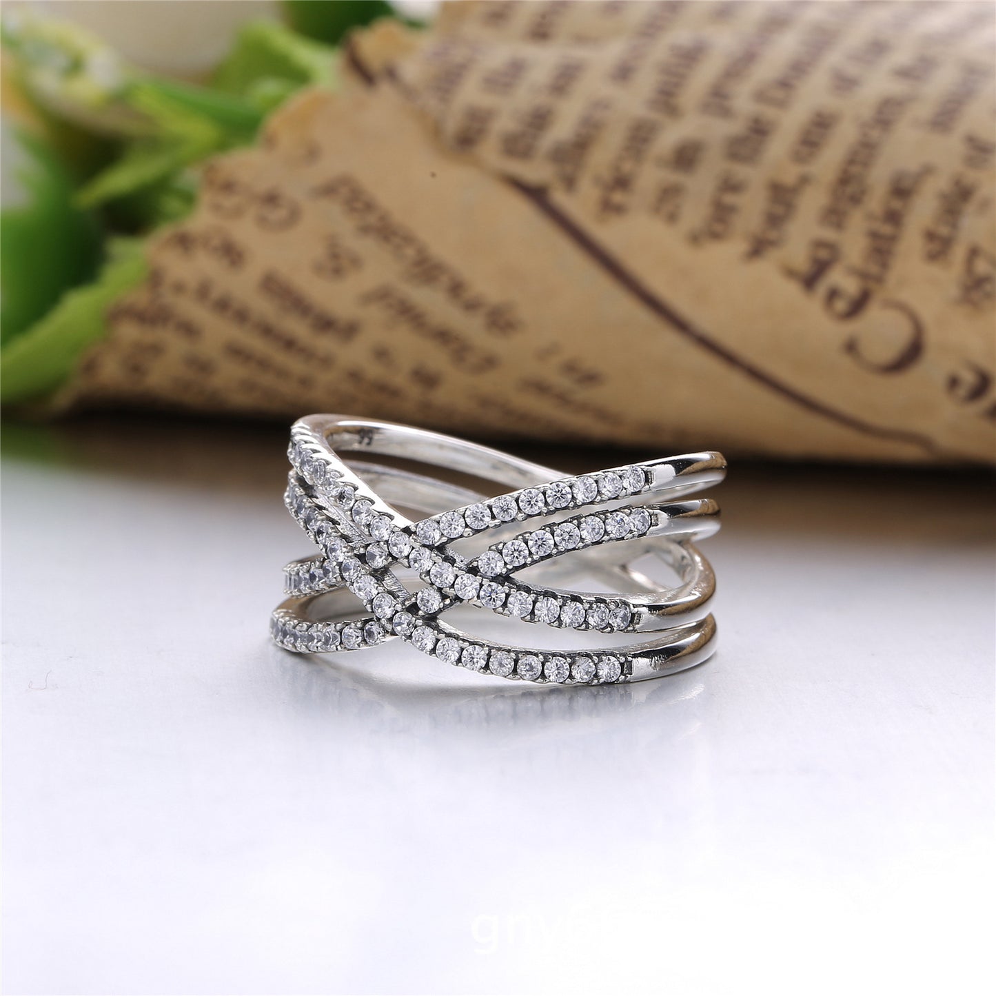 Sterling Silver Pave Criss-Cross Ring