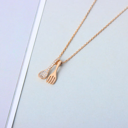 Sterling Silver Pave Spoon with Fork Necklace
