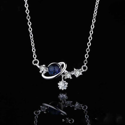 Sterling Silver Saturn & Stars Necklace