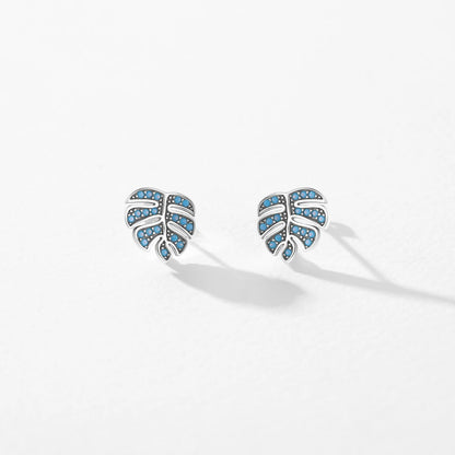 Blue Turquoise Leaf Studs