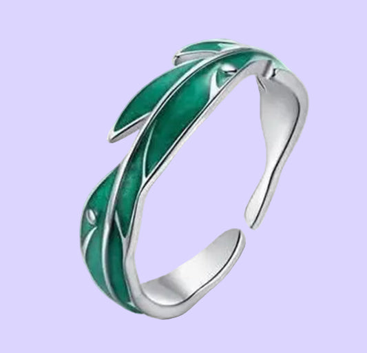 New Creative Beautiful Rainfall Basho Fashion 925 Sterling Silver Jewelry Feather Green Leaf Opening Couple Rings R330