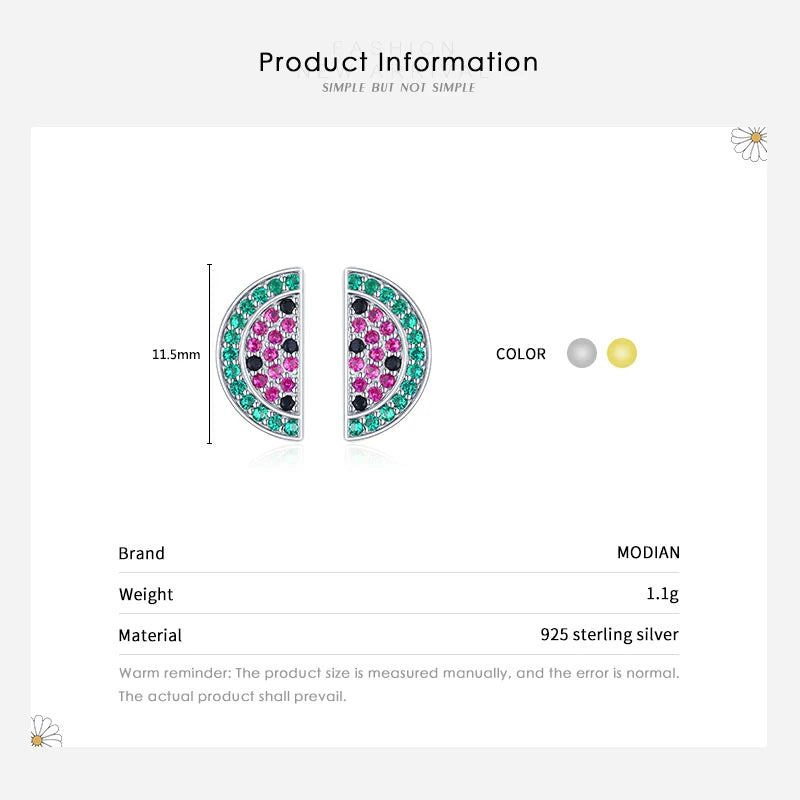 2021 Summer New 925 Sterling Silver Cute Plant Watermelon Fashion Female Stud Earrings for Women Girls Exquisite Jewelry