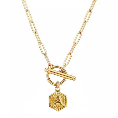 Stainless Steel Geometry Tag 26 Letter Initial Pendant Necklaces for Women Alphabet Toggle Choker Necklace Name Jewelry