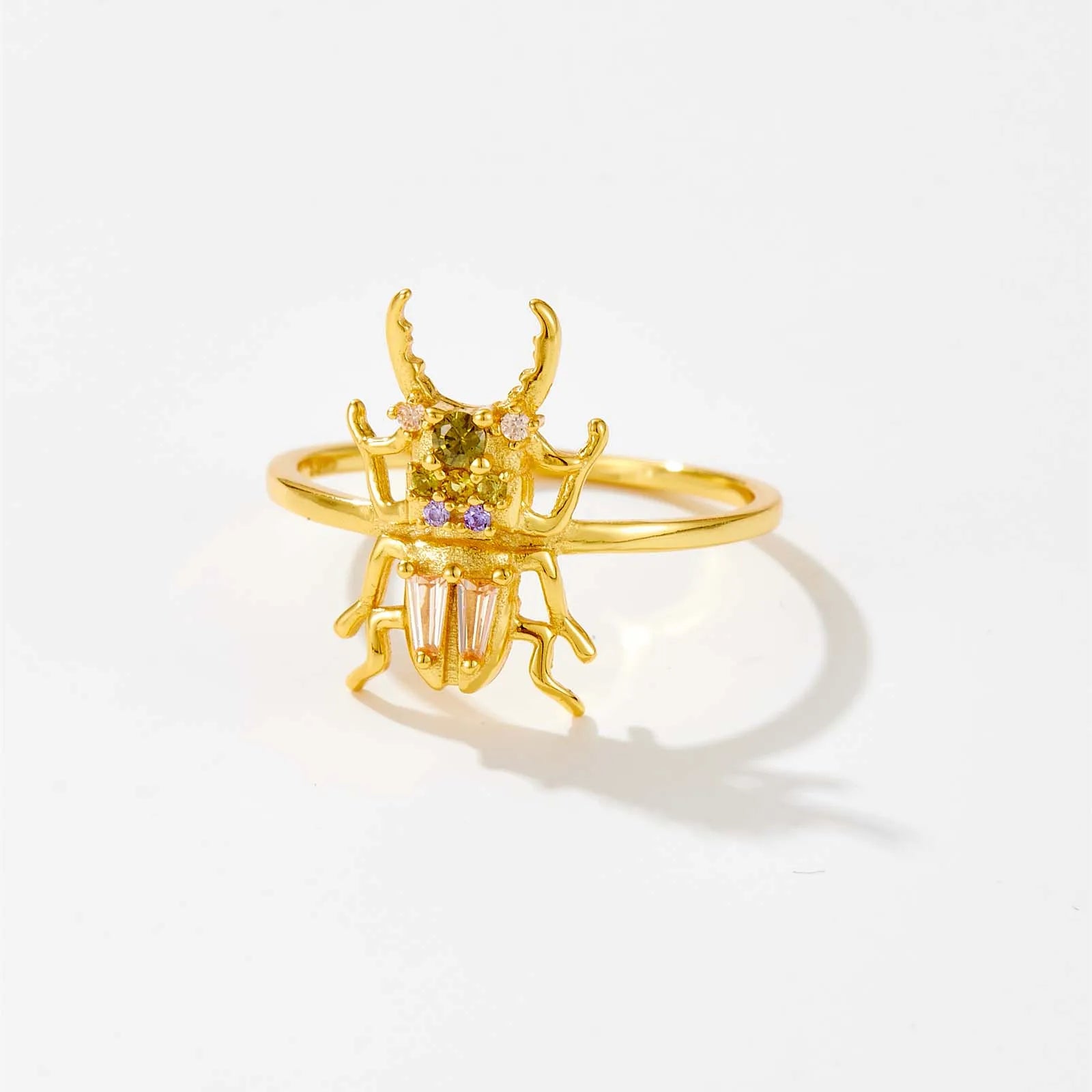 100% 925 Sterling Silver Gold New Courage Zircon Beetle Ring Fine Jewelry Luxury 2021 Luxury Rainbow Jewels Crystal