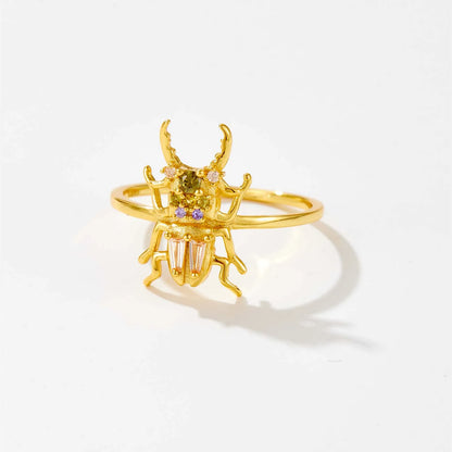 100% 925 Sterling Silver Gold New Courage Zircon Beetle Ring Fine Jewelry Luxury 2021 Luxury Rainbow Jewels Crystal