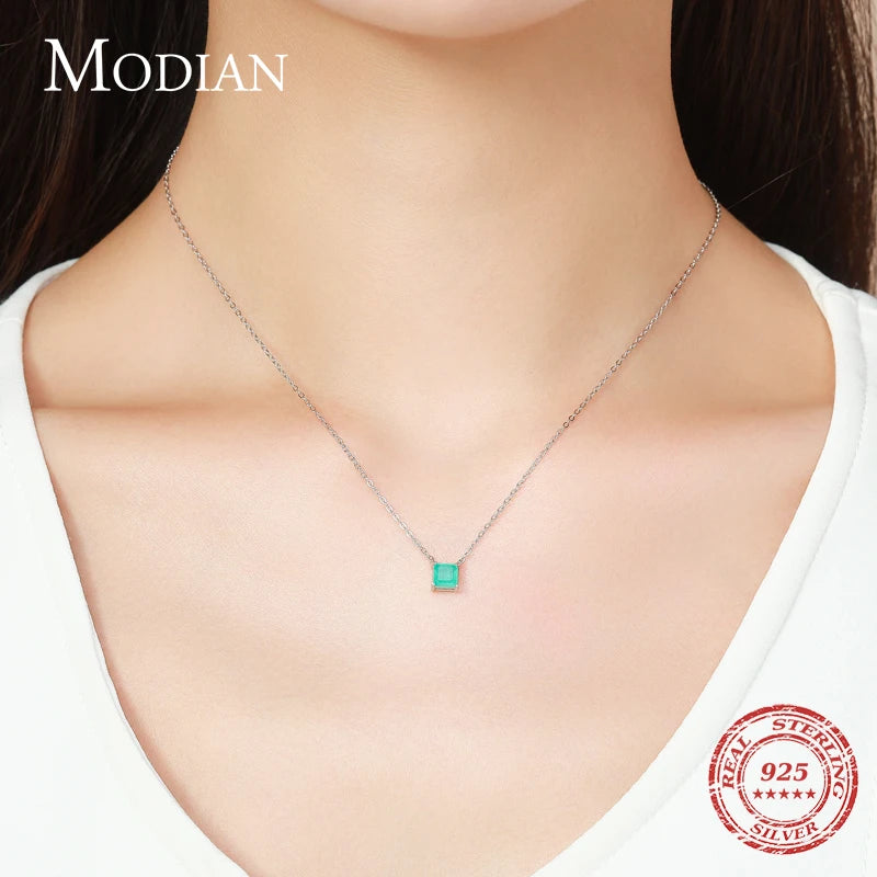 Real 925 Sterling Silver Classic Charm Tourmaline Chain Necklace for Women Wedding Jewelry with Box Pendant Neckalces