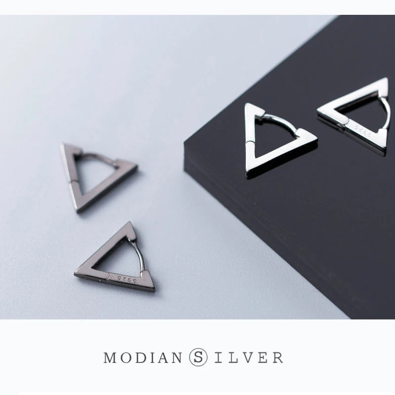 Fashion Minimalist Black Triangle 925 Sterling Silver Allergy Free Women Hoop Earrings Fashion Jewelry Mode Bijoux