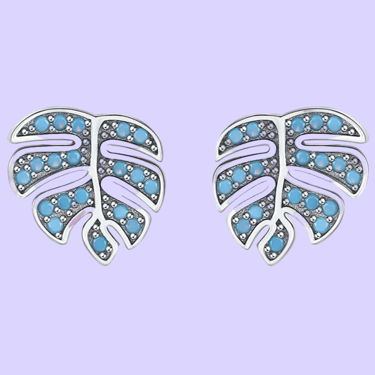 Blue Turquoise Leaf Studs