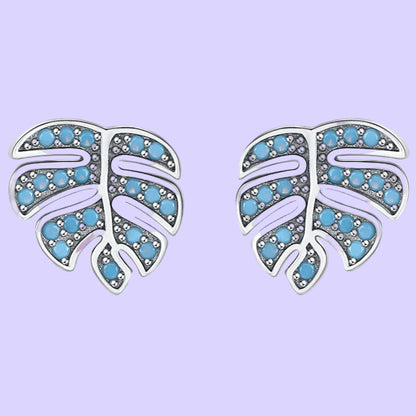 Blue Turquoise Leaf Studs