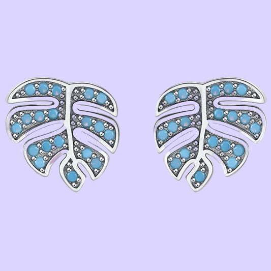 Blue Turquoise Leaf Studs