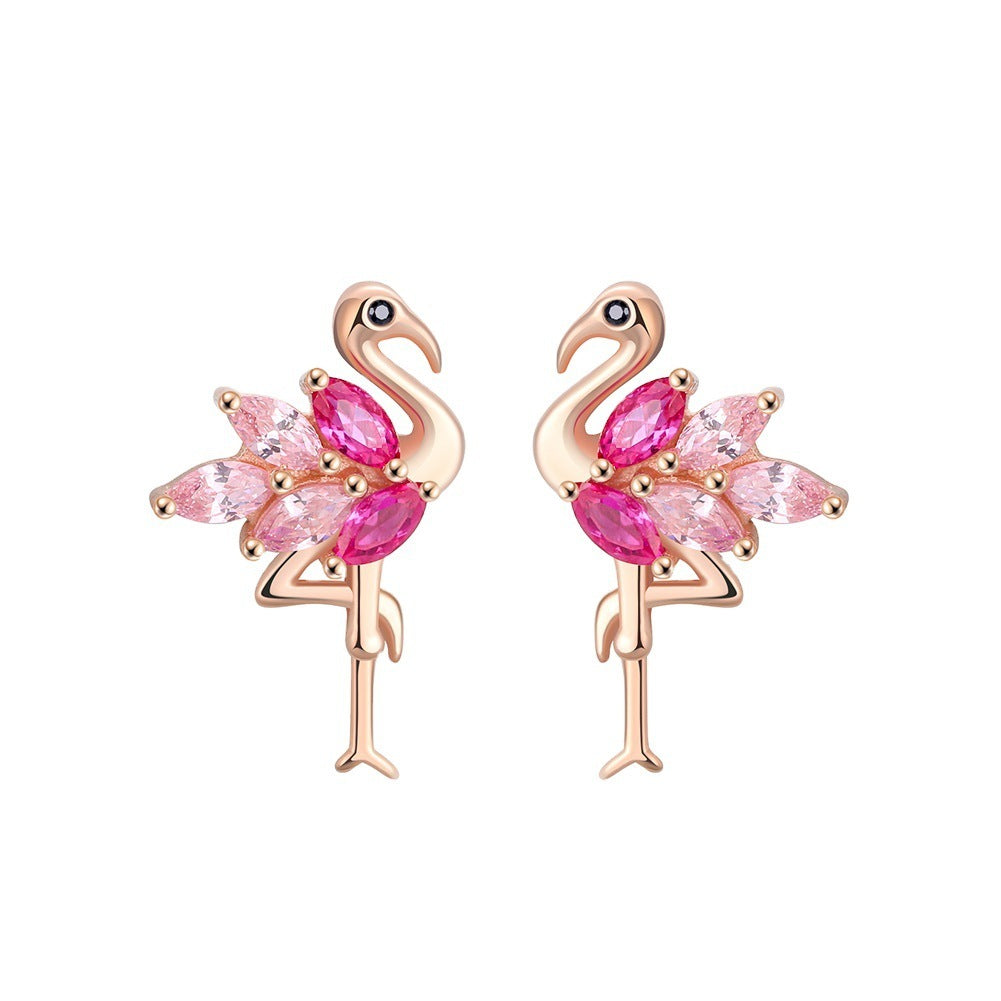 Sterling Silver Pink Flamingo Studs