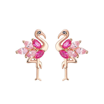 Sterling Silver Pink Flamingo Studs