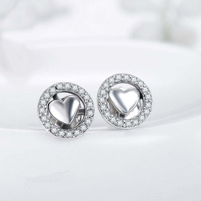 Sterling Silver Pave Heart Circle Studs