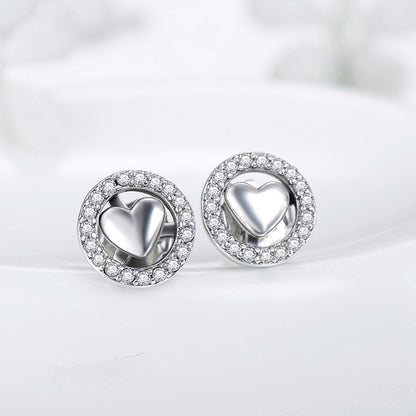 Sterling Silver Pave Heart Circle Studs