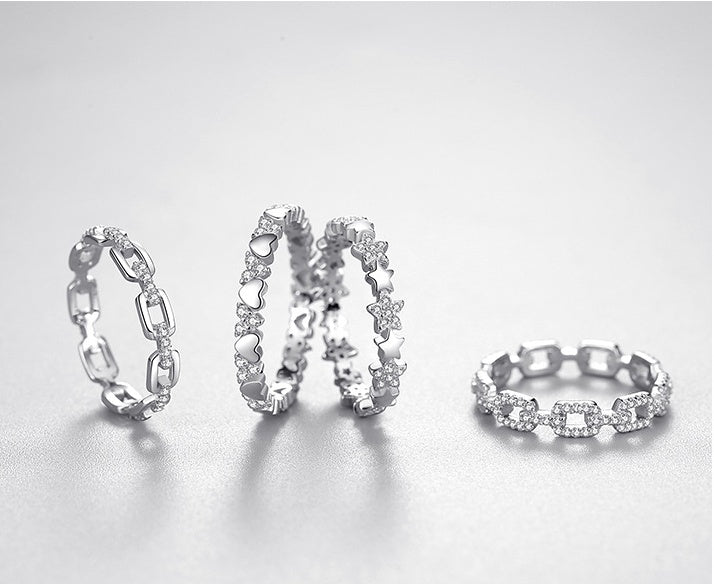 Sterling Silver Chain Diamond Ring