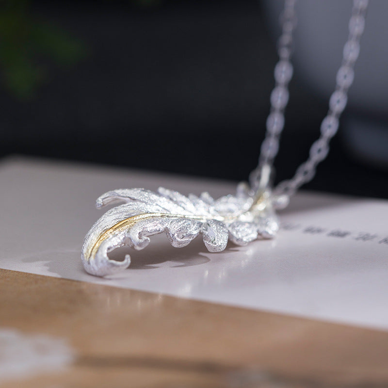 Sterling Silver Wispy Feather Necklace