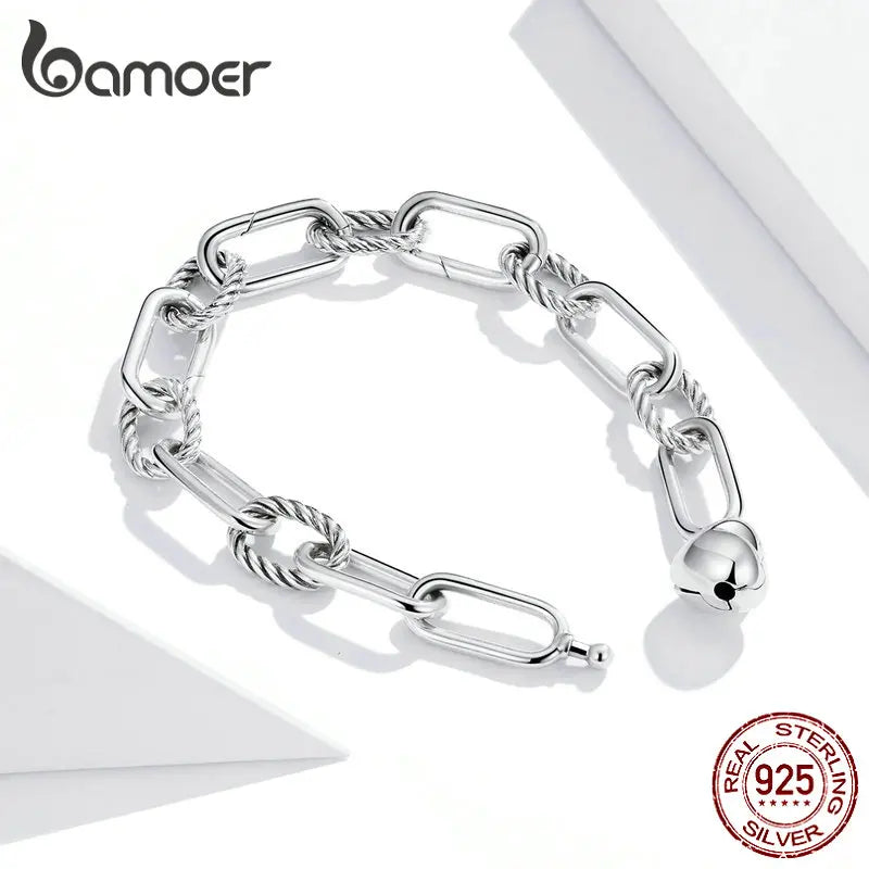 Silver Paper Clip Bracelet 925 Sterling Silver Heart Love Chain Bracelets for Women Engagement Jewelry Gift SCB202