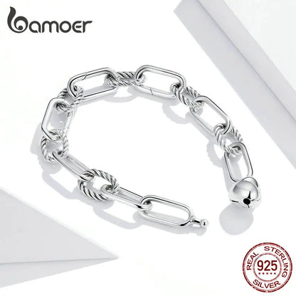 Silver Paper Clip Bracelet 925 Sterling Silver Heart Love Chain Bracelets for Women Engagement Jewelry Gift SCB202