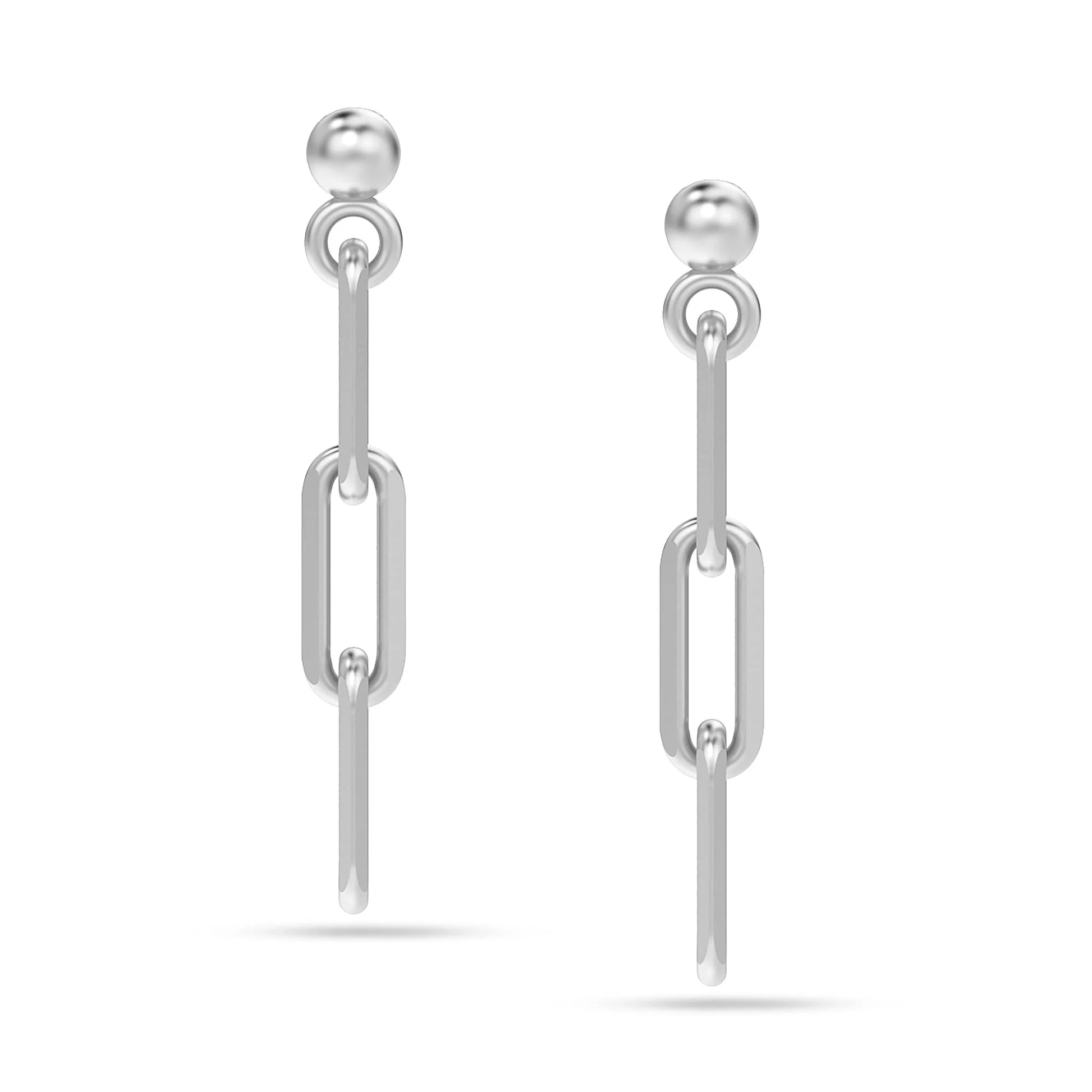 925 Sterling Silver Light-Weight Italian Paper Clip Link-Chain Drop Liner Stud Earrings Jewelry for Women and Teen 30MM