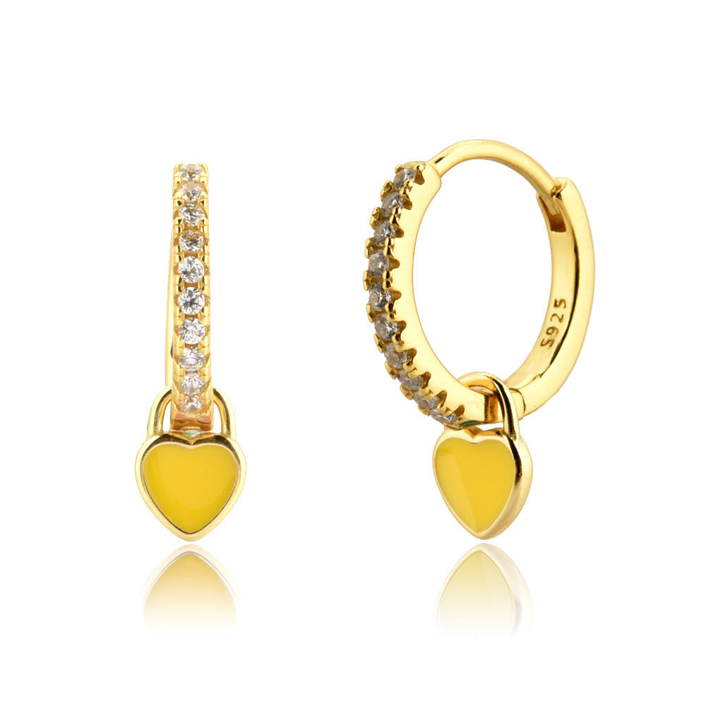 Sterling Silver Enamel Heart Drop Earrings
