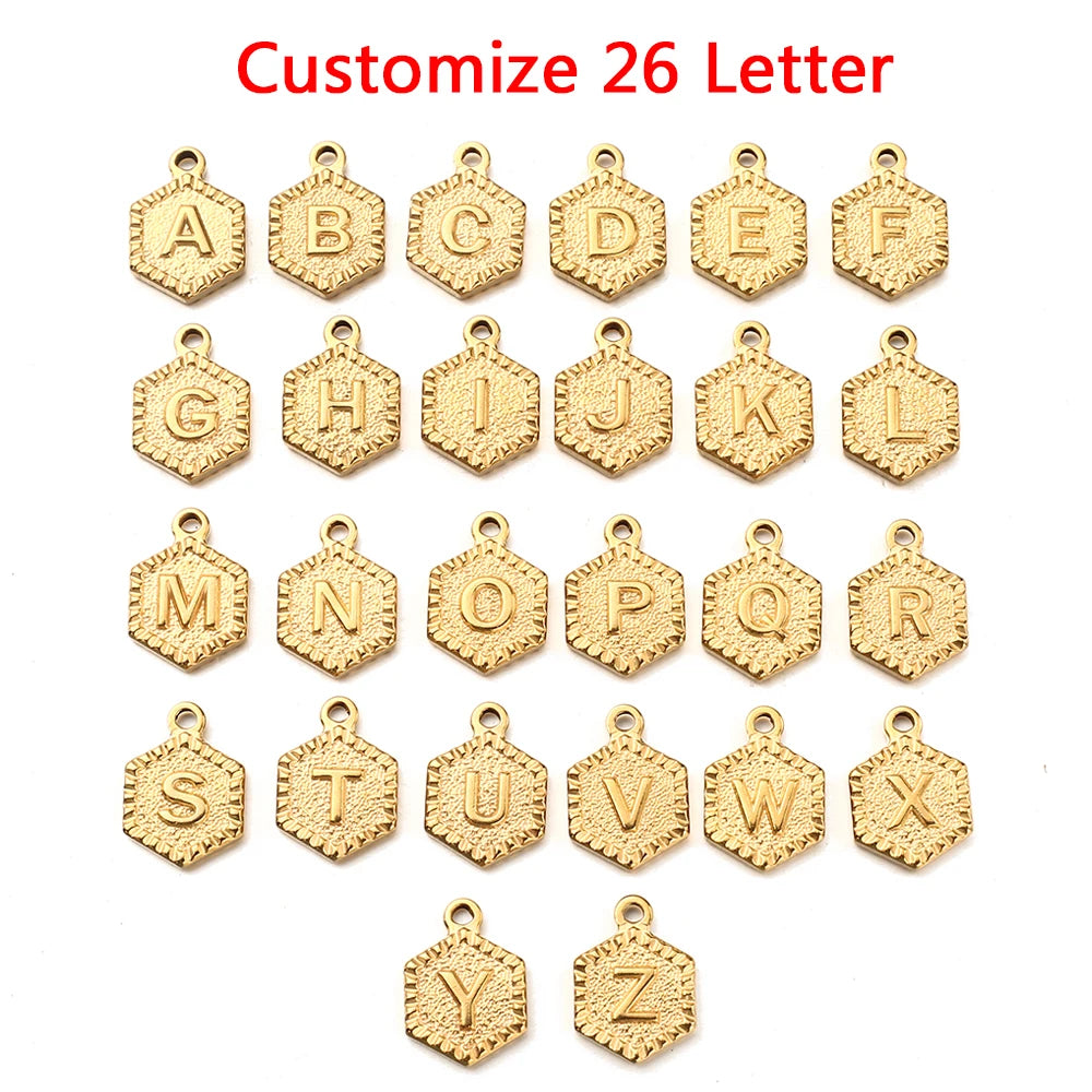 Stainless Steel Geometry Tag 26 Letter Initial Pendant Necklaces for Women Alphabet Toggle Choker Necklace Name Jewelry