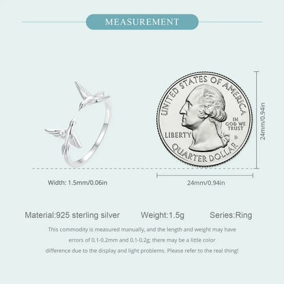 Real 925 Sterling Silver Double Kingfisher Opening Ring for Women Cute Bird Stackable Rings Jewelry Gift Party Accessories